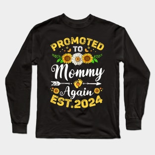 Womens Promoted To Mommy Again 2024 Sunflower Floral Mothers Day Long Sleeve T-Shirt